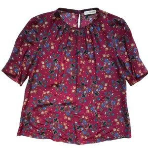 Altuzarra Floral Blouse Top Shirt Womens 38 Small Magenta Short Sleeve Crew Neck